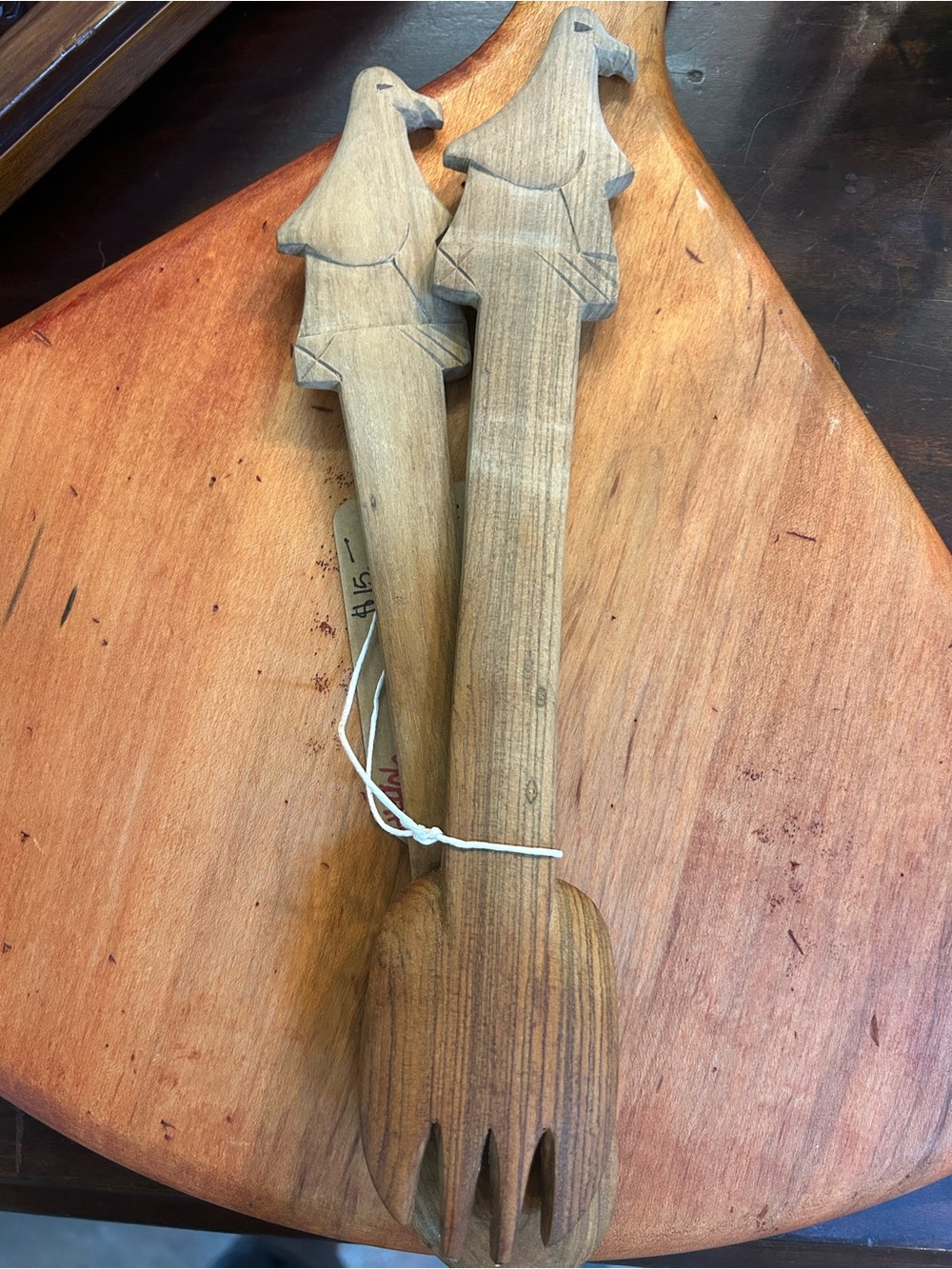 Hand-Carved Wooden Salad Servers - Bird About 11” Long